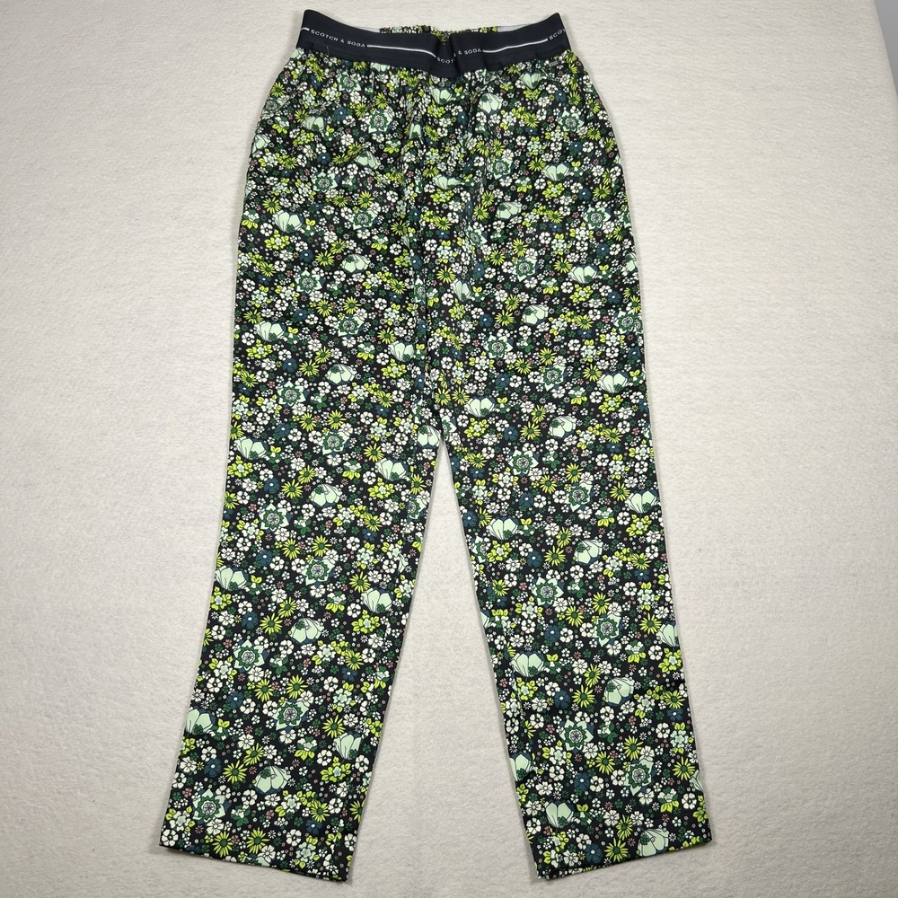 Scotch & Soda Pants Women Small Black Green Floral Print Lounge Pajama Polyester